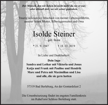 Traueranzeige von Isolde Steiner von Siegener Zeitung