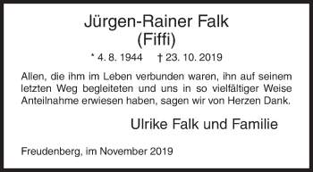Traueranzeige von Jürgen-Rainer Falk von Siegener Zeitung