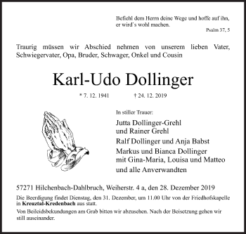 Traueranzeige von Karl-Udo Dollinger von Siegener Zeitung