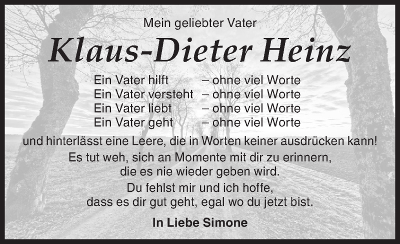  Traueranzeige für Klaus-Dieter Heinz vom 18.12.2019 aus Siegener Zeitung