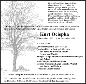 Traueranzeige von Kurt Ociepka von Siegener Zeitung