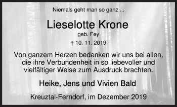 Traueranzeige von Lieselotte Krone von Siegener Zeitung