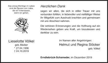 Traueranzeige von Lieselotte Völkel von Siegener Zeitung