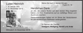 Traueranzeige von Luise Heinrich von Siegener Zeitung