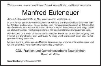 Traueranzeige von Manfred Euteneuer von Siegener Zeitung