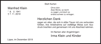 Traueranzeige von Manfred Klein von Siegener Zeitung