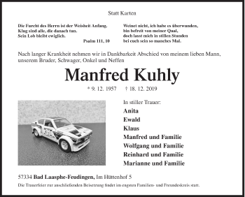 Traueranzeige von Manfred Kuhly von Siegener Zeitung