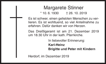 Traueranzeige von Margarete Stinner von Siegener Zeitung
