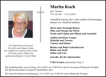 Traueranzeige von Marita Koch von Siegener Zeitung