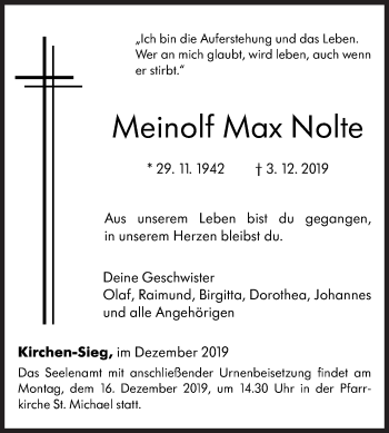 Traueranzeige von Meinolf Max Nolte von Siegener Zeitung