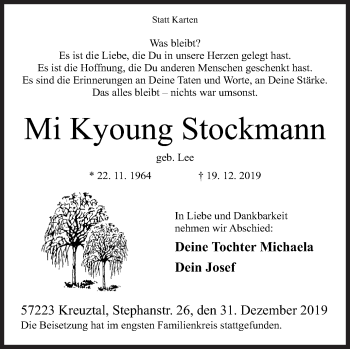 Traueranzeige von Mi Kyoung Stockmann von Siegener Zeitung