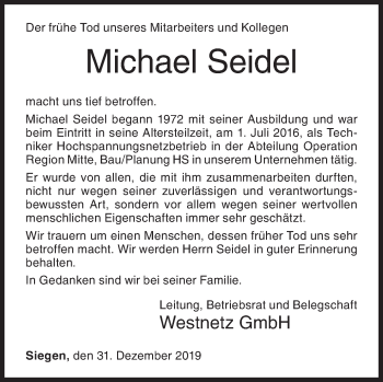 Traueranzeige von Michael Seidel von Siegener Zeitung