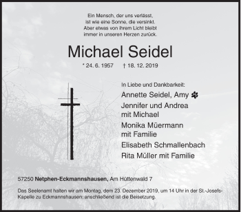 Traueranzeige von Michael Seidel von Siegener Zeitung