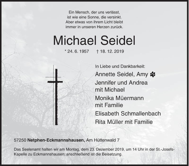  Traueranzeige für Michael Seidel vom 21.12.2019 aus Siegener Zeitung