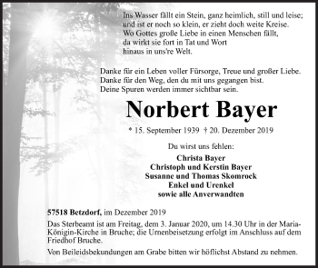 Traueranzeige von Norbert Bayer von Siegener Zeitung