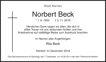 Traueranzeige von Norbert Beck von Siegener Zeitung
