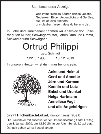 Traueranzeige von Ortrud Philippi von Siegener Zeitung