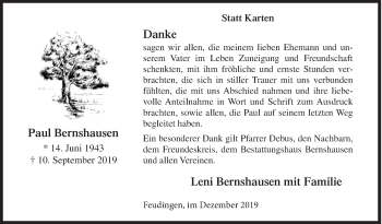 Traueranzeige von Paul Bernshausen von Siegener Zeitung