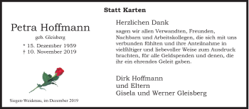 Traueranzeige von Petra Hoffmann von Siegener Zeitung