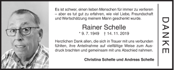 Traueranzeige von Rainer Schelle von Siegener Zeitung