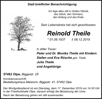 Traueranzeige von Reinold Theile von Siegener Zeitung