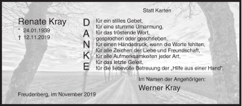 Traueranzeige von Renate Kray von Siegener Zeitung