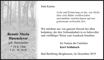Traueranzeige von Renate Maria Hasenclever von Siegener Zeitung