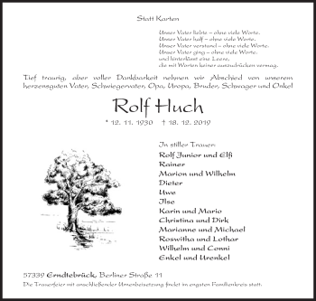Traueranzeige von Rolf Huch von Siegener Zeitung