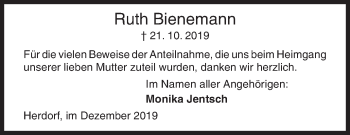 Traueranzeige von Ruth Bienemann von Siegener Zeitung