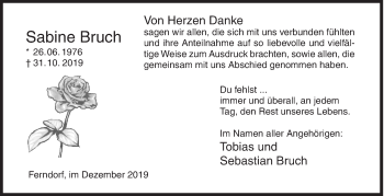 Traueranzeige von Sabine Bruch von Siegener Zeitung