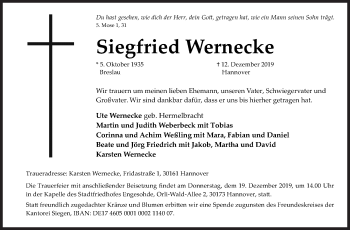 Traueranzeige von Siegfried Wernecke von Siegener Zeitung