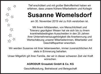 Traueranzeige von Susanne Womelsdorf von Siegener Zeitung