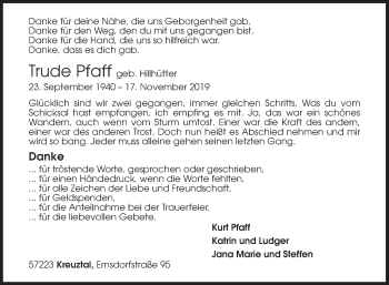 Traueranzeige von Trude Pfaff von Siegener Zeitung