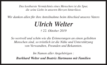 Traueranzeige von Ulrich Welter von Siegener Zeitung