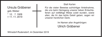 Traueranzeige von Ursula Gräbener von Siegener Zeitung