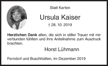 Traueranzeige von Ursula Kaiser von Siegener Zeitung