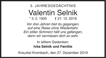 Traueranzeige von Valentin Selnik von Siegener Zeitung
