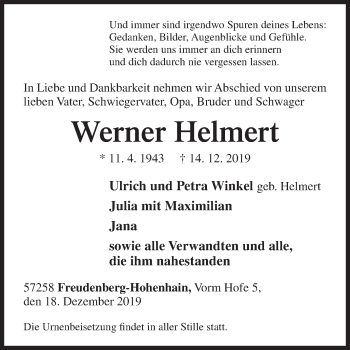 Traueranzeige von Werner Helmert von Siegener Zeitung