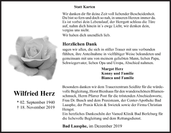 Traueranzeige von Wilfried Herz von Siegener Zeitung