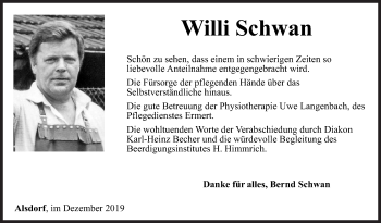 Traueranzeige von Willi Schwan von Siegener Zeitung