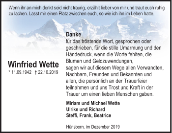 Traueranzeige von Winfried Wette von Siegener Zeitung