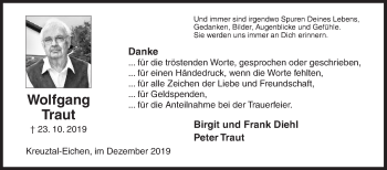 Traueranzeige von Wolfgang Traut von Siegener Zeitung