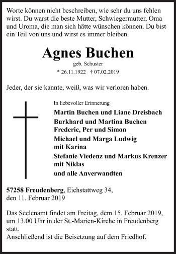 Traueranzeige von Agnes Buchen von Siegener Zeitung