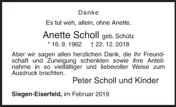 Traueranzeige von Anette Scholl von Siegener Zeitung