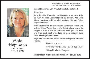 Traueranzeige von Anja Hoffmann von Siegener Zeitung