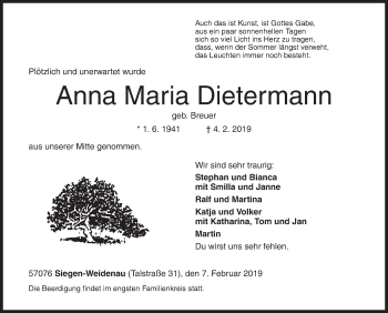 Traueranzeige von Anna Maria Dietermann von Siegener Zeitung
