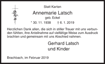 Traueranzeige von Annemarie Latsch von Siegener Zeitung