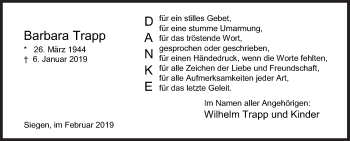 Traueranzeige von Barbara Trapp von Siegener Zeitung