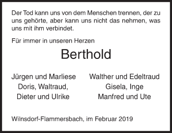 Traueranzeige von Berthold  von Siegener Zeitung