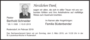 Traueranzeige von Berthold Schneider von Siegener Zeitung